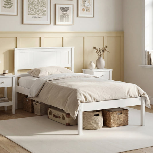 Twin/Full/Queen Size Sturdy Wooden Bed Frame with Headboard and Slat Support-Twin Size, White Simple Bed Frame White at Gallery Canada