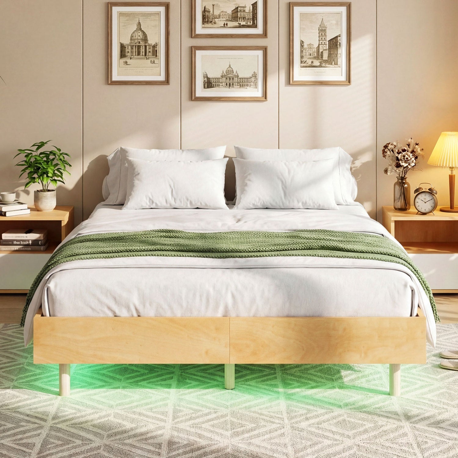 Floating Bed Frame With LED Lights, Full Size, Natural Beds & Bed Frames at Gallery Canada