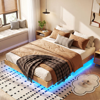 Floating Bed Frame With LED Lights, Full Size, Natural Beds & Bed Frames at Gallery Canada
