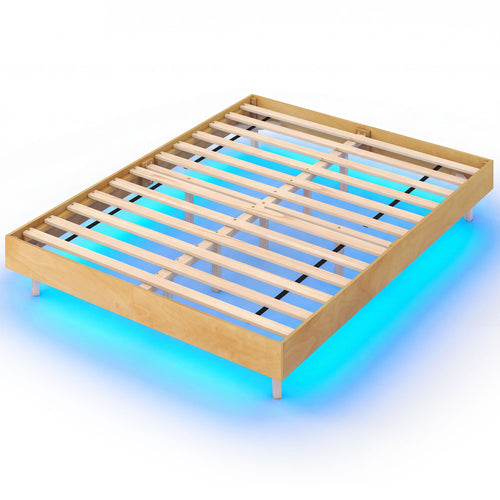 Queen Size Floating Bed Frame With LED Lights, Natural