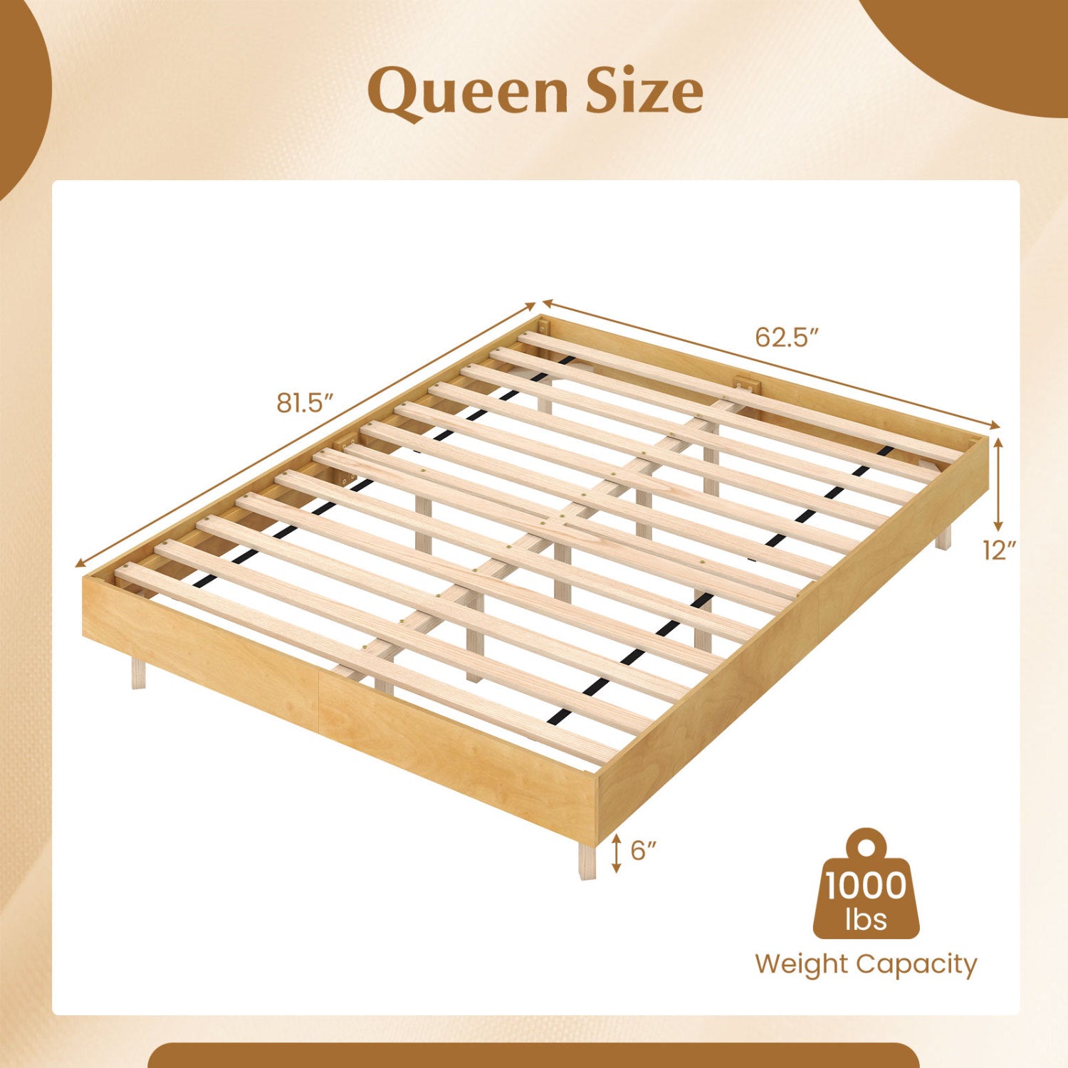 Queen Size Floating Bed Frame With LED Lights, Natural Beds & Bed Frames at Gallery Canada