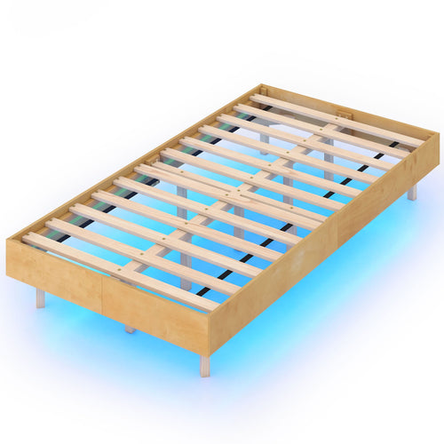 Twin Size Floating Bed Frame With LED Lights, Natural