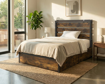 Twin LED Bed Frame with App Control, Rustic Brown Beds & Bed Frames at Gallery Canada