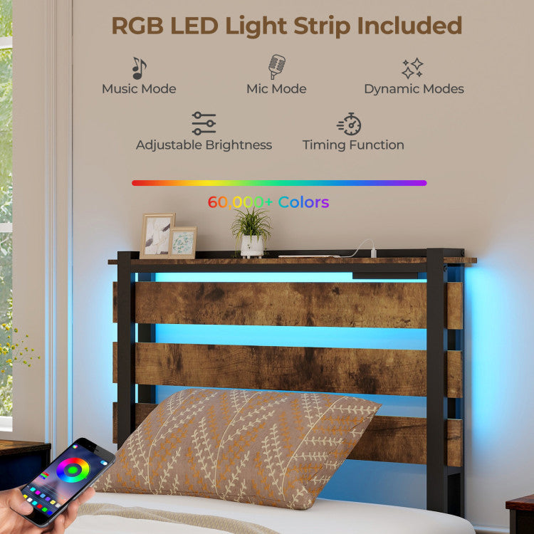 Twin LED Bed Frame with App Control, Rustic Brown Beds & Bed Frames at Gallery Canada