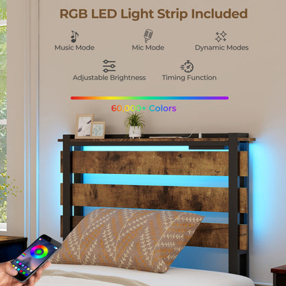 Twin LED Bed Frame with App Control, Rustic Brown Beds & Bed Frames at Gallery Canada