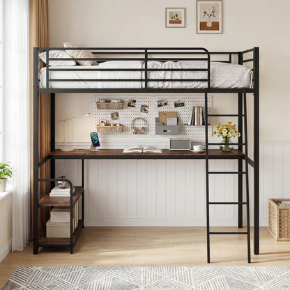 Twin Loft Bed With Desk, Shelves, Brown Bunk Bed Frame at Gallery Canada