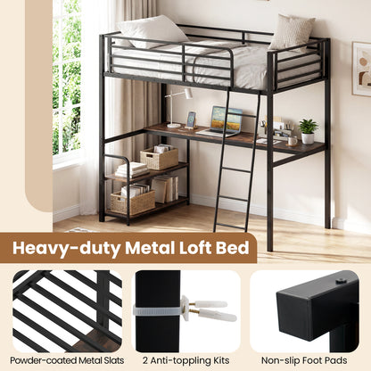 Twin Loft Bed With Desk, Shelves, Brown Bunk Bed Frame at Gallery Canada