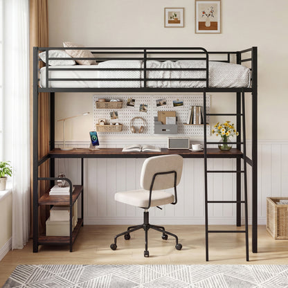 Twin Loft Bed With Desk, Shelves, Brown Bunk Bed Frame at Gallery Canada