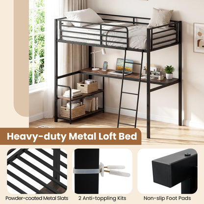Twin Loft Bed With Desk, Shelves, Brown Bunk Bed Frame at Gallery Canada
