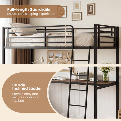 Twin Loft Bed With Desk, Shelves, Brown Bunk Bed Frame at Gallery Canada