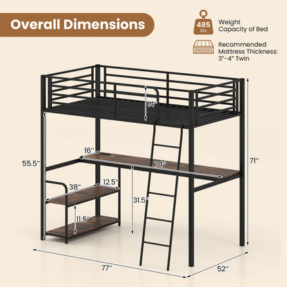 Twin Loft Bed With Desk, Shelves, Brown Bunk Bed Frame at Gallery Canada