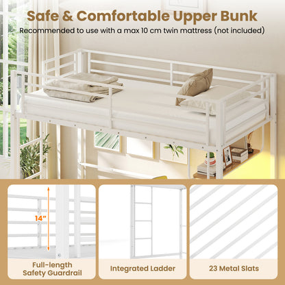 Twin Loft Bed With Desk LED Lights, Heavy-Duty Metal Frame, White Bunk Bed Frame at Gallery Canada