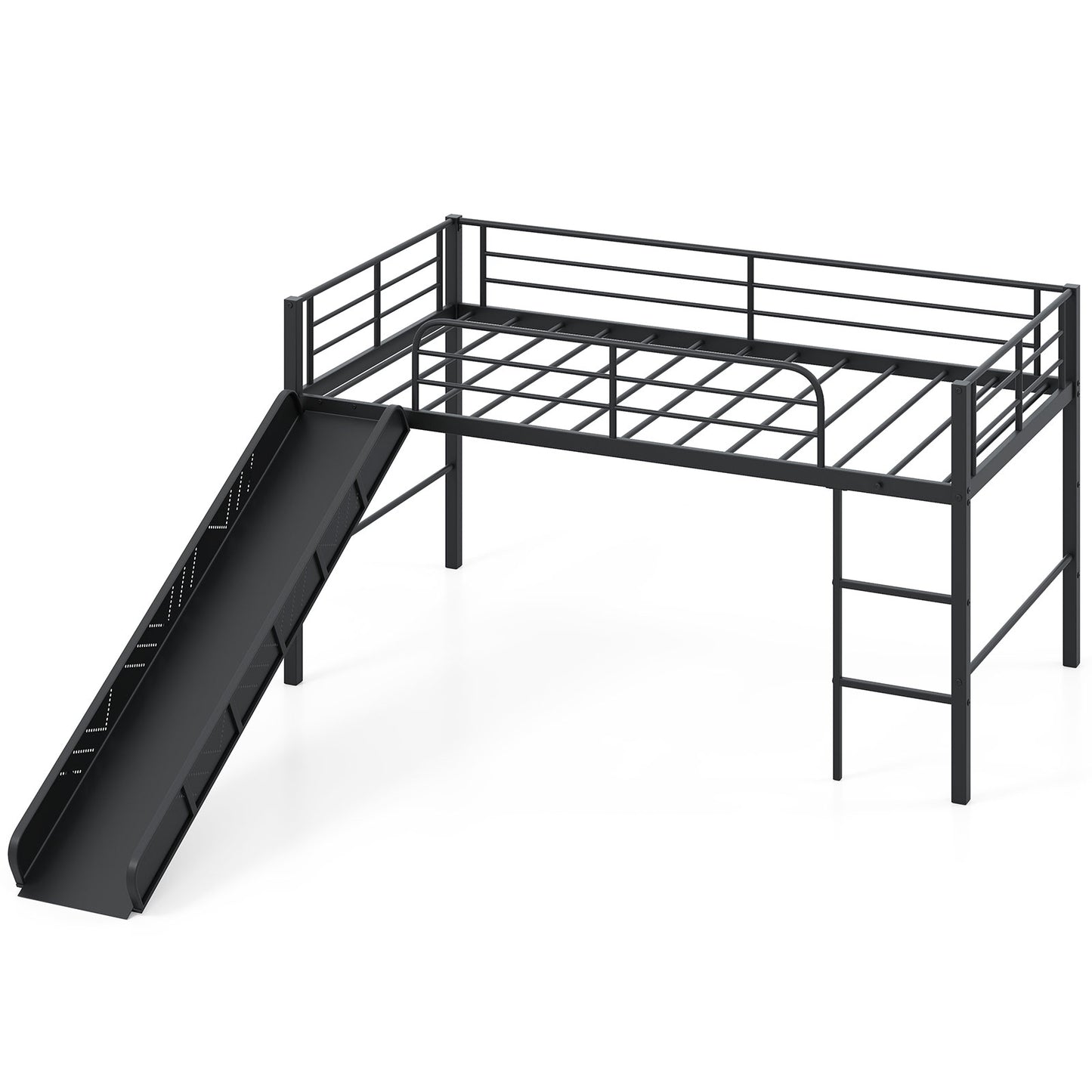 Twin Metal Loft Bed With Slide, Safety Guardrails, Built-In Ladder, Black