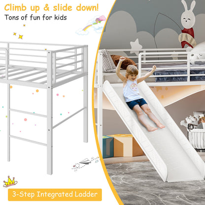 Twin Metal Loft Bed With Slide, Safety Guardrails, Built-In Ladder, White Bunk Bed Frame at Gallery Canada
