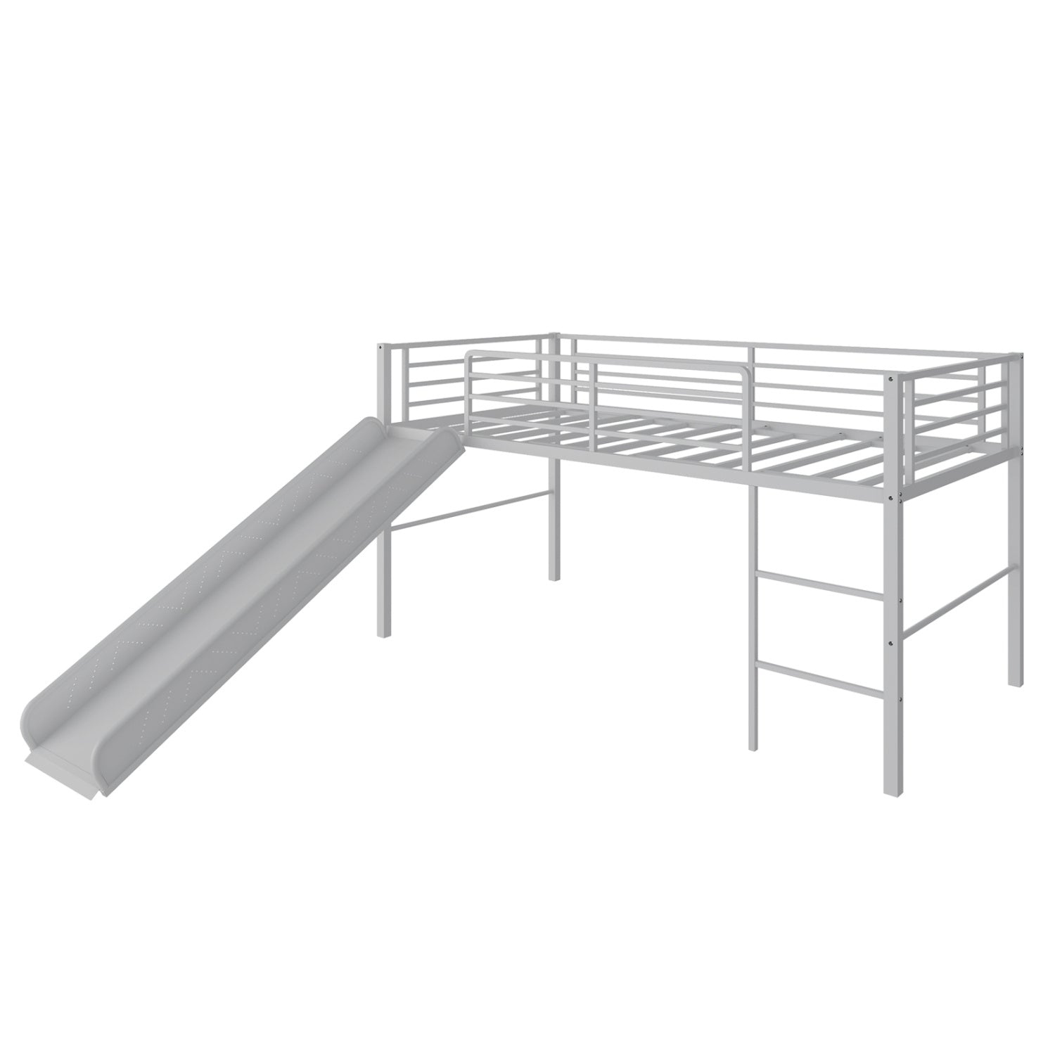 Twin Metal Loft Bed With Slide, Safety Guardrails, Built-in Ladder, Silver Bunk Bed Frame at Gallery Canada