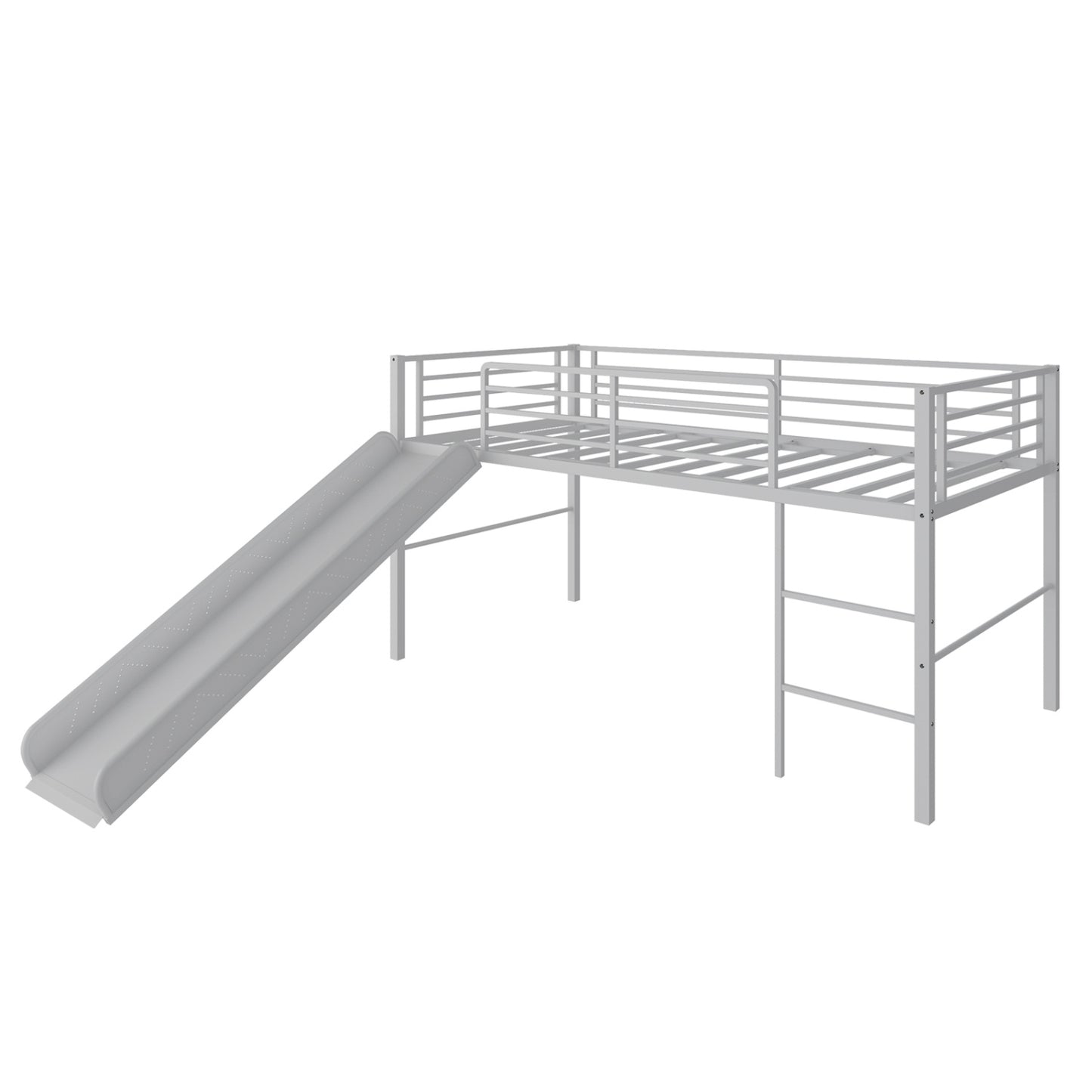 Twin Metal Loft Bed With Slide, Safety Guardrails, Built-in Ladder, Silver Bunk Bed Frame at Gallery Canada