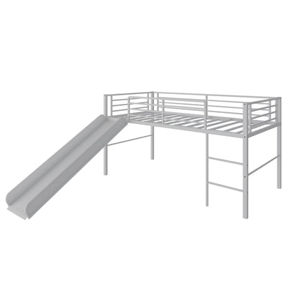 Twin Metal Loft Bed With Slide, Safety Guardrails, Built-in Ladder, Silver Bunk Bed Frame at Gallery Canada