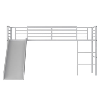 Twin Metal Loft Bed With Slide, Safety Guardrails, Built-in Ladder, Silver Bunk Bed Frame Silver at Gallery Canada