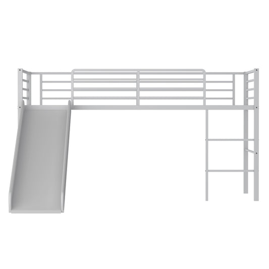 Twin Metal Loft Bed With Slide, Safety Guardrails, Built-in Ladder, Silver Bunk Bed Frame Silver at Gallery Canada