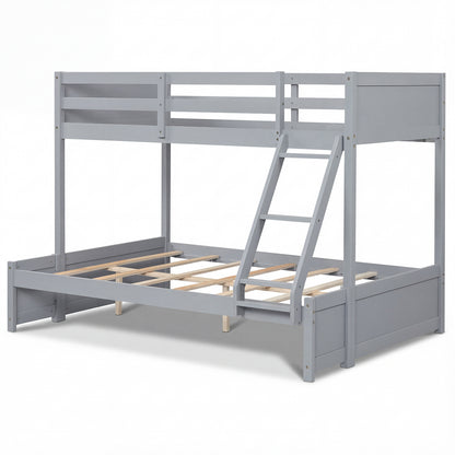 Twin Over Full Bunk Bed with 3-Step Ladder and Full-Length Guardrails, Gray Bunk Bed Frame Gray at Gallery Canada