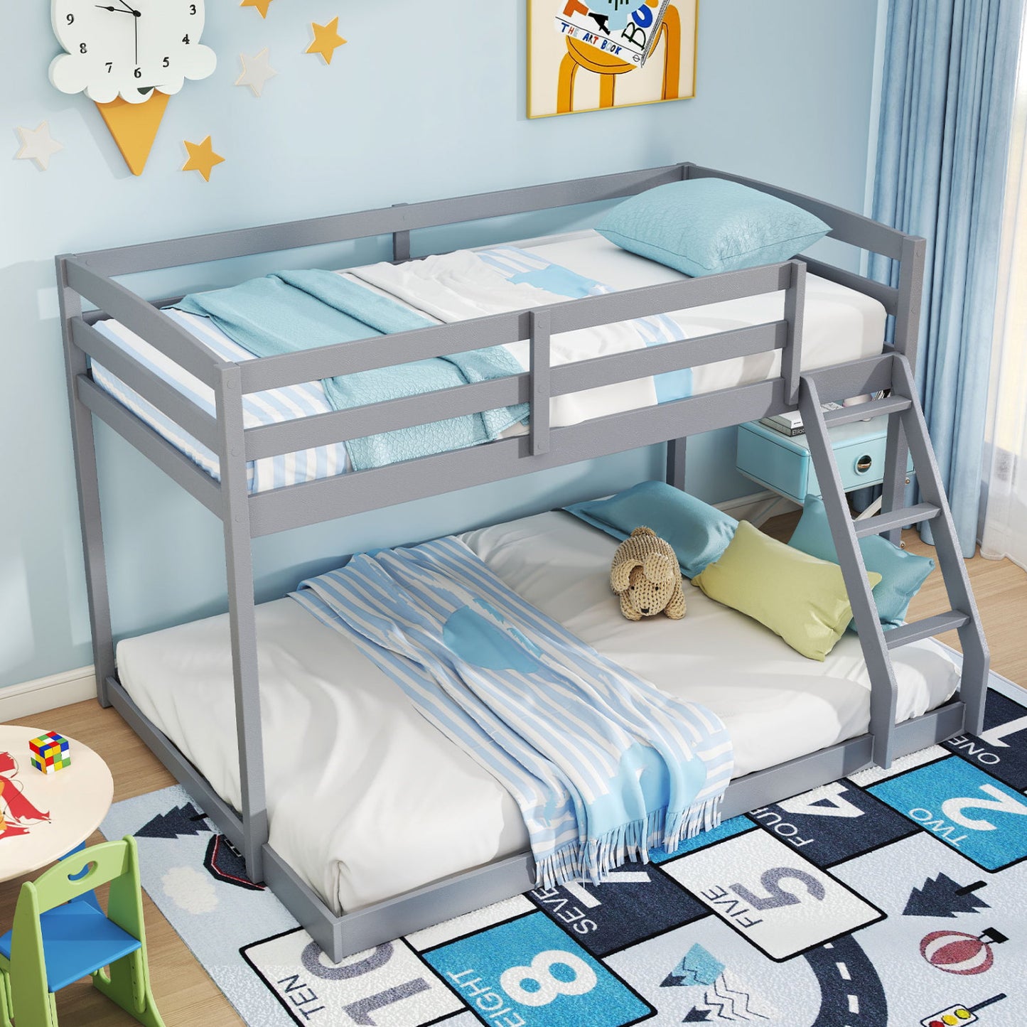 Twin Over Full Bunk Bed Frame, Low Floor, Gray Bunk Bed Frame at Gallery Canada