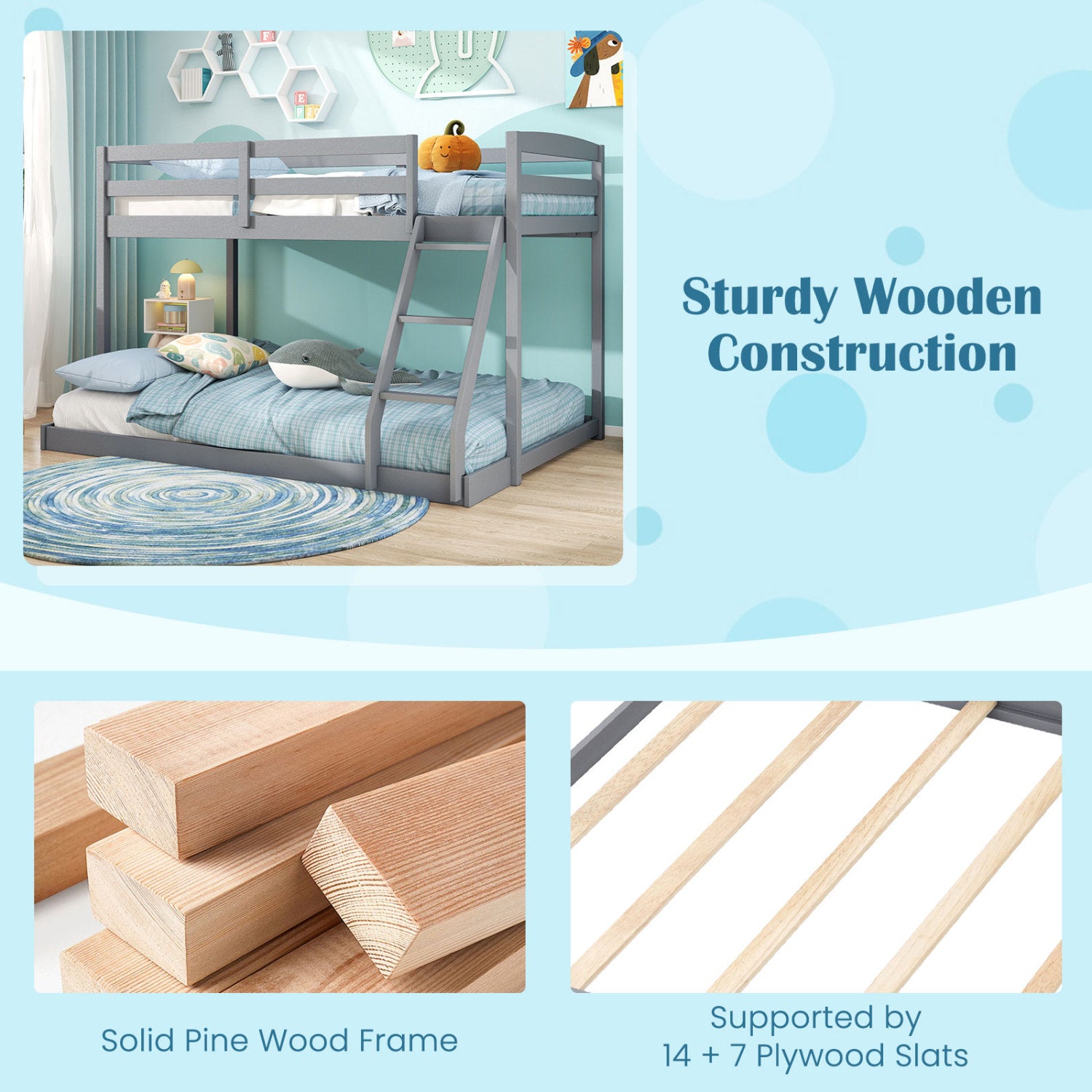 Twin Over Full Bunk Bed Frame, Low Floor, Gray Bunk Bed Frame at Gallery Canada