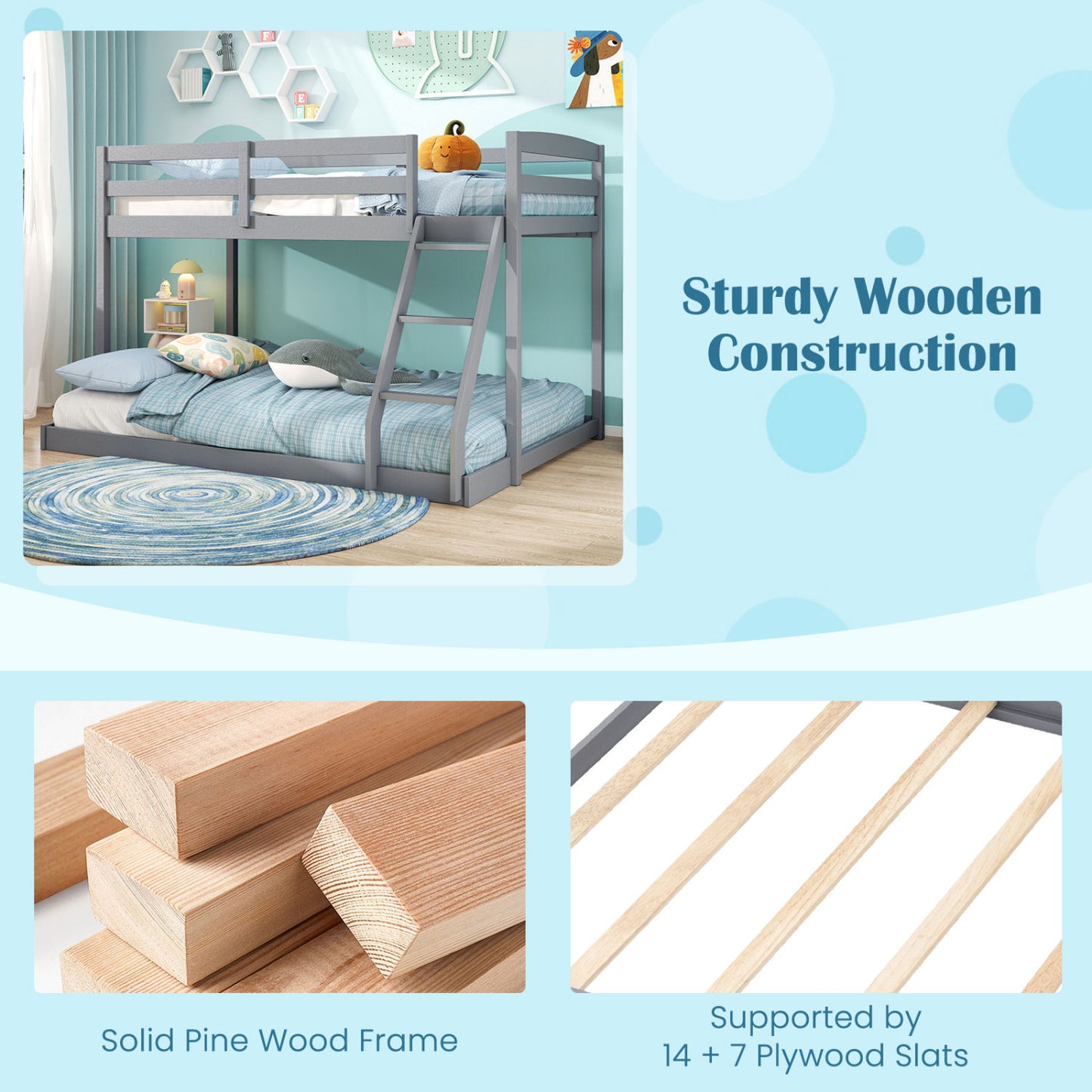 Twin Over Full Bunk Bed Frame, Low Floor, Gray Bunk Bed Frame at Gallery Canada