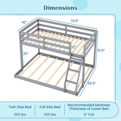 Twin Over Full Bunk Bed Frame, Low Floor, Gray Bunk Bed Frame at Gallery Canada