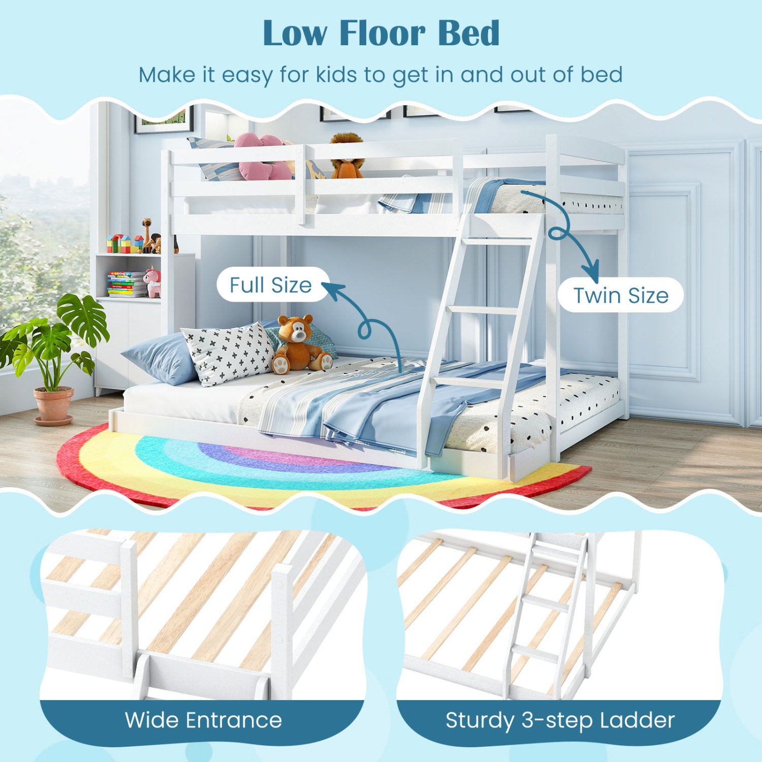 Twin Over Full Bunk Bed Frame, Low Floor, White Bunk Bed Frame at Gallery Canada