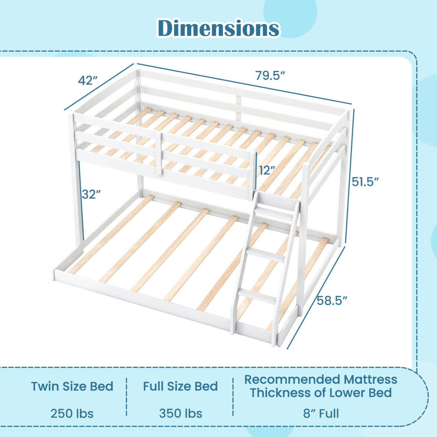 Twin Over Full Bunk Bed Frame, Low Floor, White Bunk Bed Frame at Gallery Canada