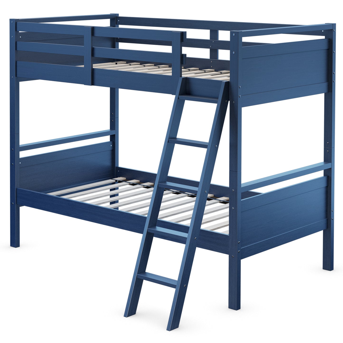 Twin Over Twin Bunk Bed, Convertible To 2 Beds, Wooden, Navy Bunk Bed Frame at Gallery Canada