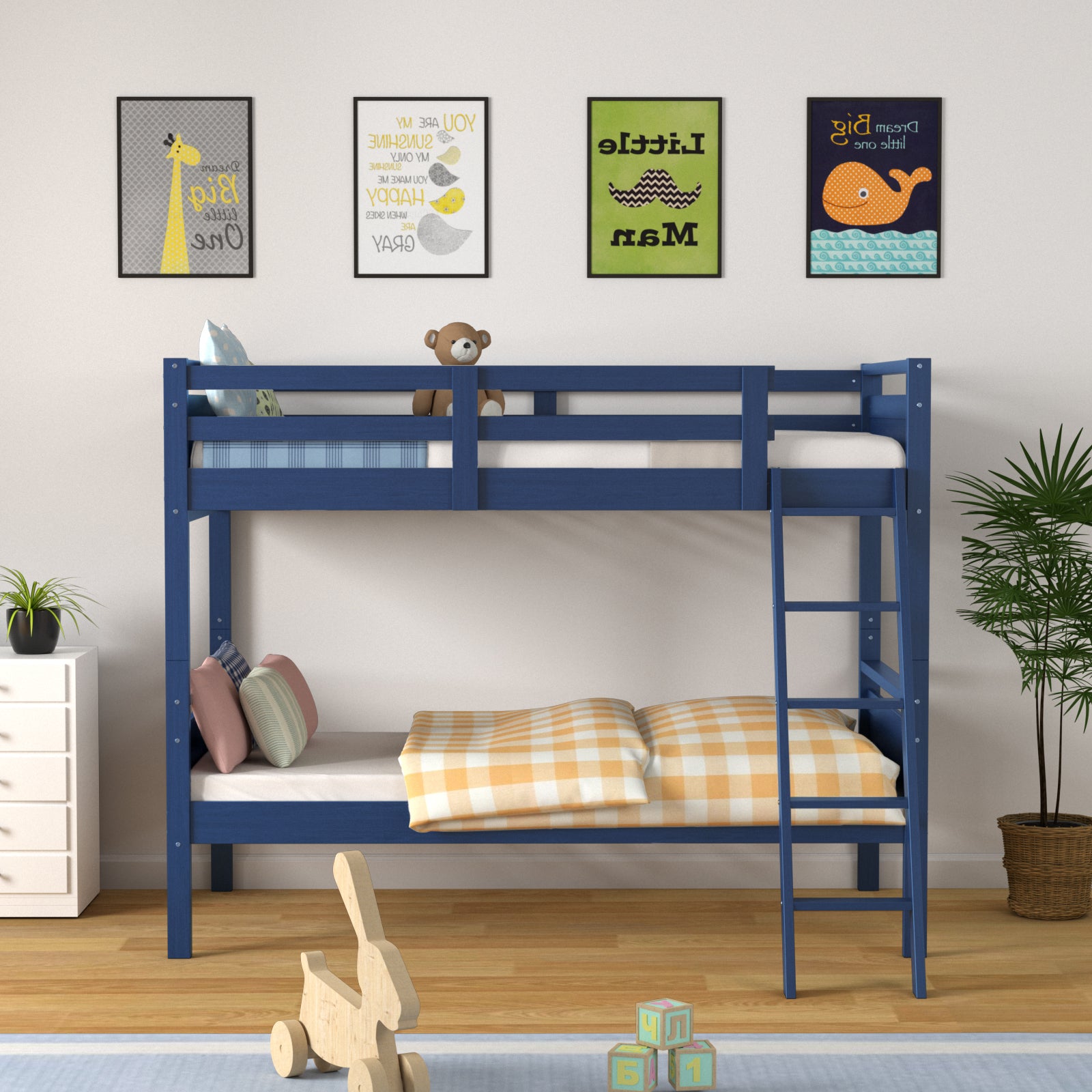 Twin Over Twin Bunk Bed Convertible 2 Individual Beds Wooden , Navy Bunk Bed Frame at Gallery Canada