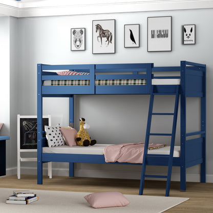 Twin Over Twin Bunk Bed Convertible 2 Individual Beds Wooden , Navy Bunk Bed Frame at Gallery Canada