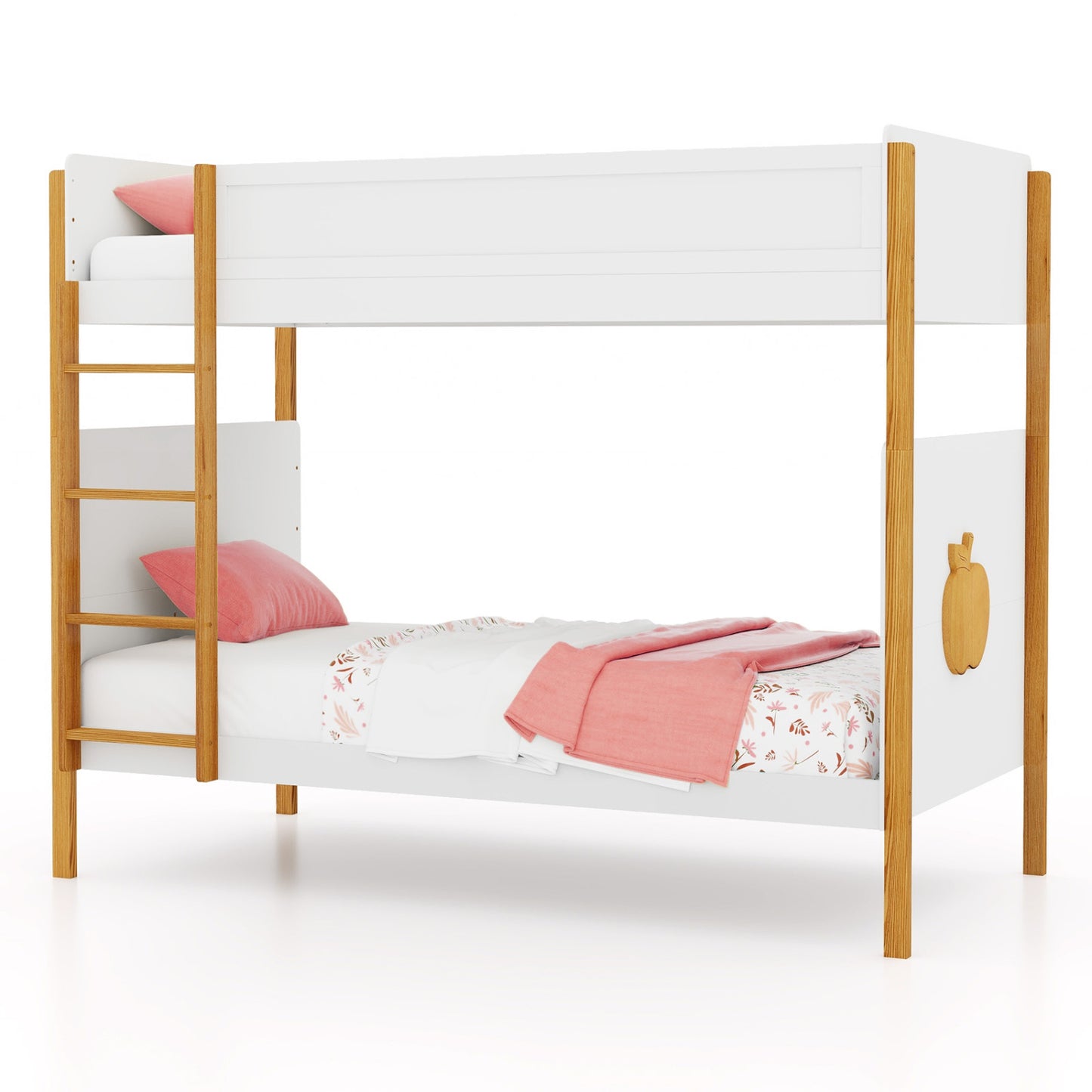 Twin Over Twin Bunk Bed, Twin Size, With Ladder And Guardrails, White Bunk Bed Frame at Gallery Canada
