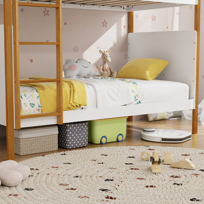 Twin Over Twin Bunk Bed, Twin Size, With Ladder And Guardrails, White Bunk Bed Frame at Gallery Canada