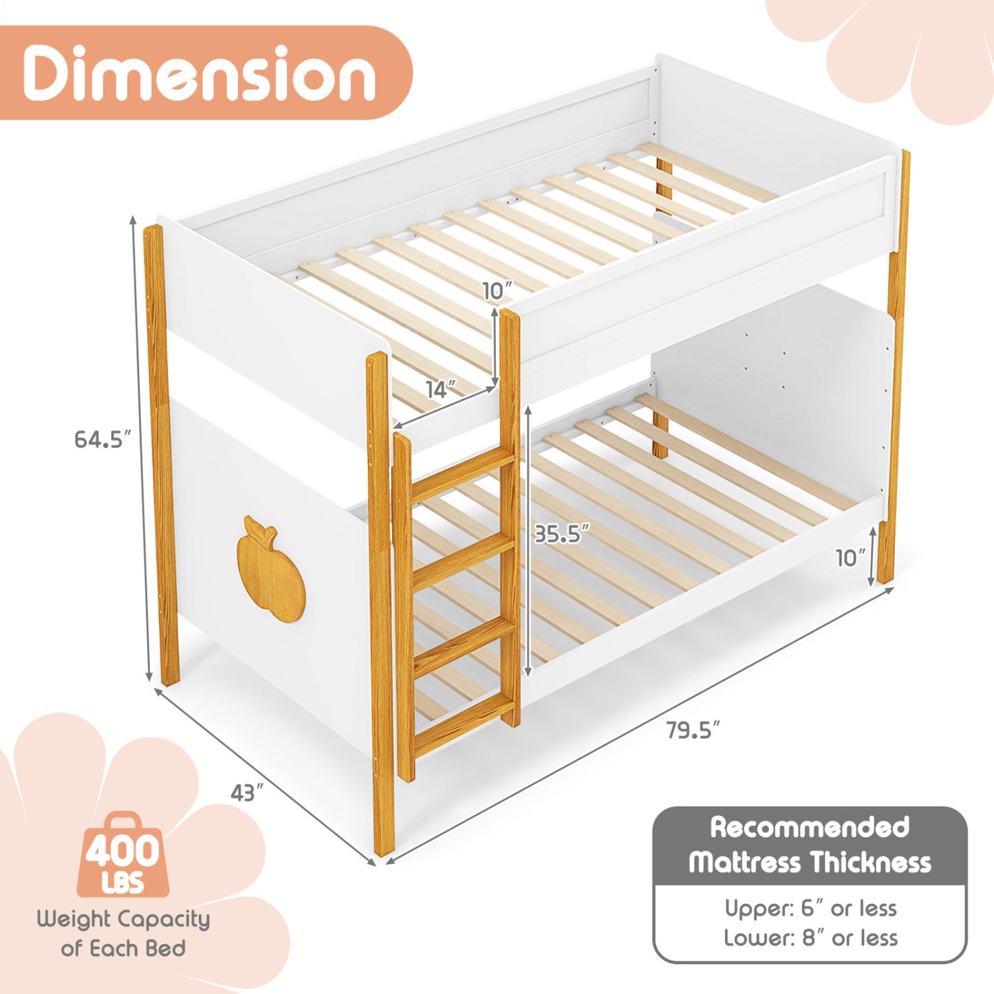 Twin Over Twin Bunk Bed, Twin Size, With Ladder And Guardrails, White Bunk Bed Frame at Gallery Canada