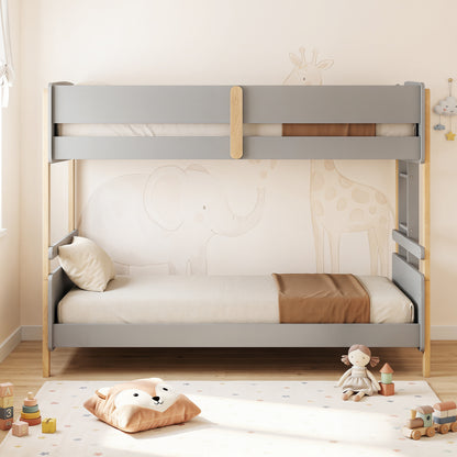 Twin Over Twin Bunk Bed with Ladder Convertible to 2 Twin Beds Toddler Wood Bunk Bed-Grey, Gray Toddler Beds at Gallery Canada