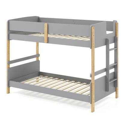 Twin Over Twin Bunk Bed with Ladder Convertible to 2 Twin Beds Toddler Wood Bunk Bed-Grey, Gray Toddler Beds Gray at Gallery Canada
