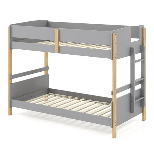 Twin Over Twin Bunk Bed with Ladder Convertible to 2 Twin Beds Toddler Wood Bunk Bed-Grey, Gray Toddler Beds Gray at Gallery Canada