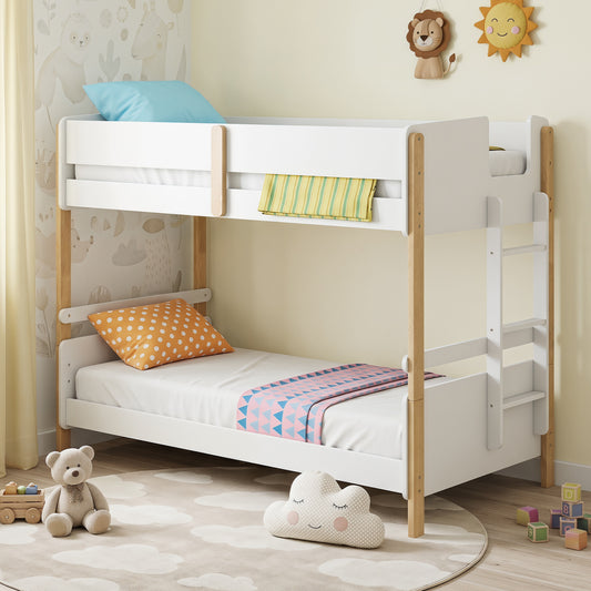 Twin Over Twin Bunk Bed with Ladder Convertible to 2 Twin Beds Toddler Wood Bunk Bed, White Toddler Beds White at Gallery Canada