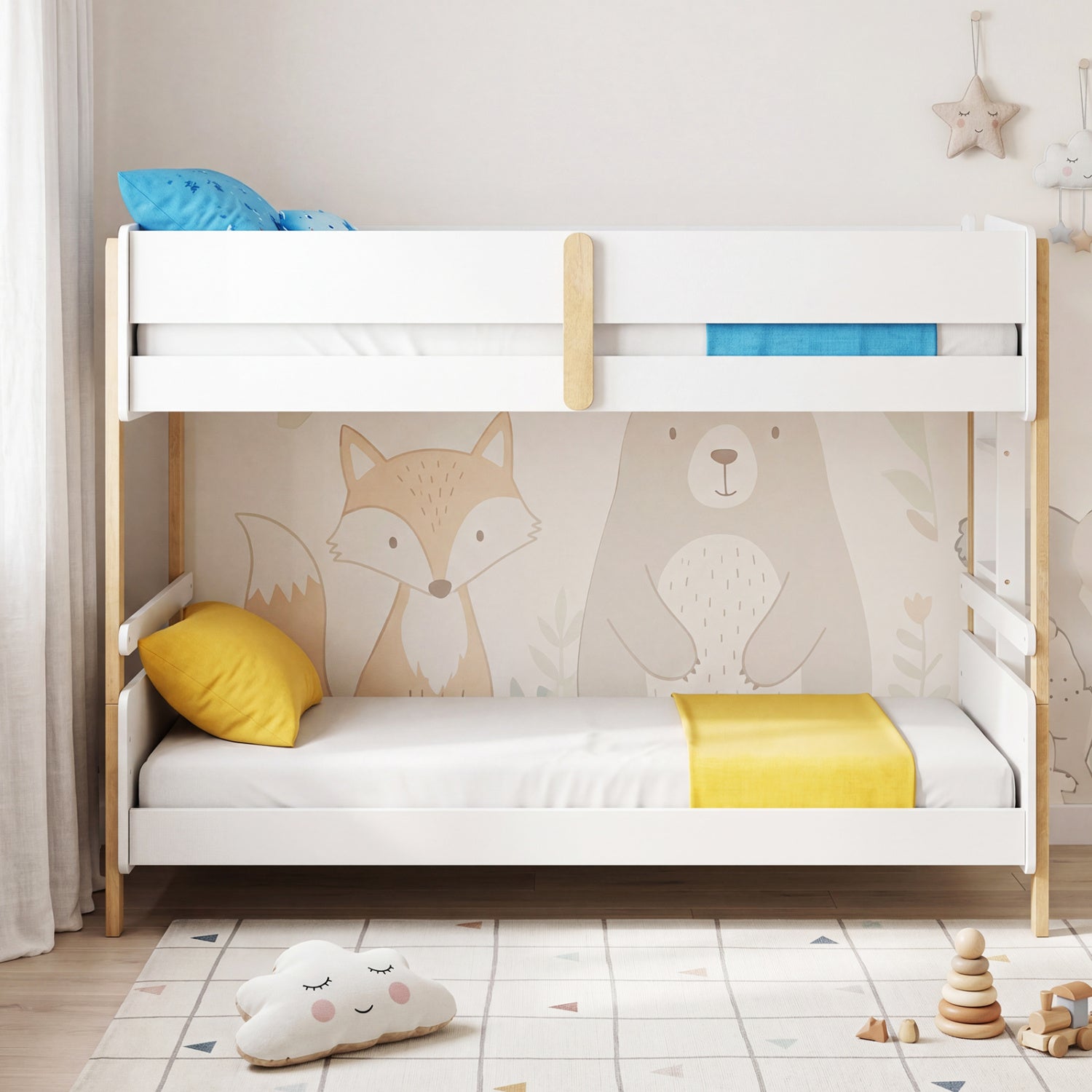 Twin Over Twin Bunk Bed with Ladder Convertible to 2 Twin Beds Toddler Wood Bunk Bed, White Toddler Beds at Gallery Canada