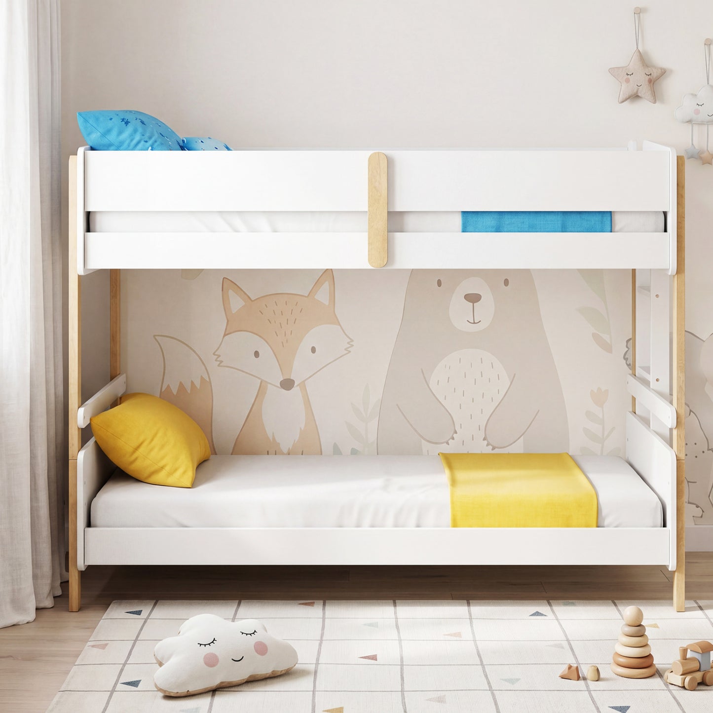 Twin Over Twin Bunk Bed with Ladder Convertible to 2 Twin Beds Toddler Wood Bunk Bed, White Toddler Beds at Gallery Canada