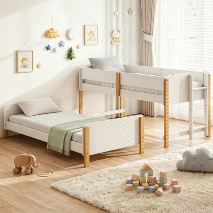 Twin Over Twin Bunk Bed with Ladder Convertible to 2 Twin Beds Toddler Wood Bunk Bed, White Toddler Beds at Gallery Canada