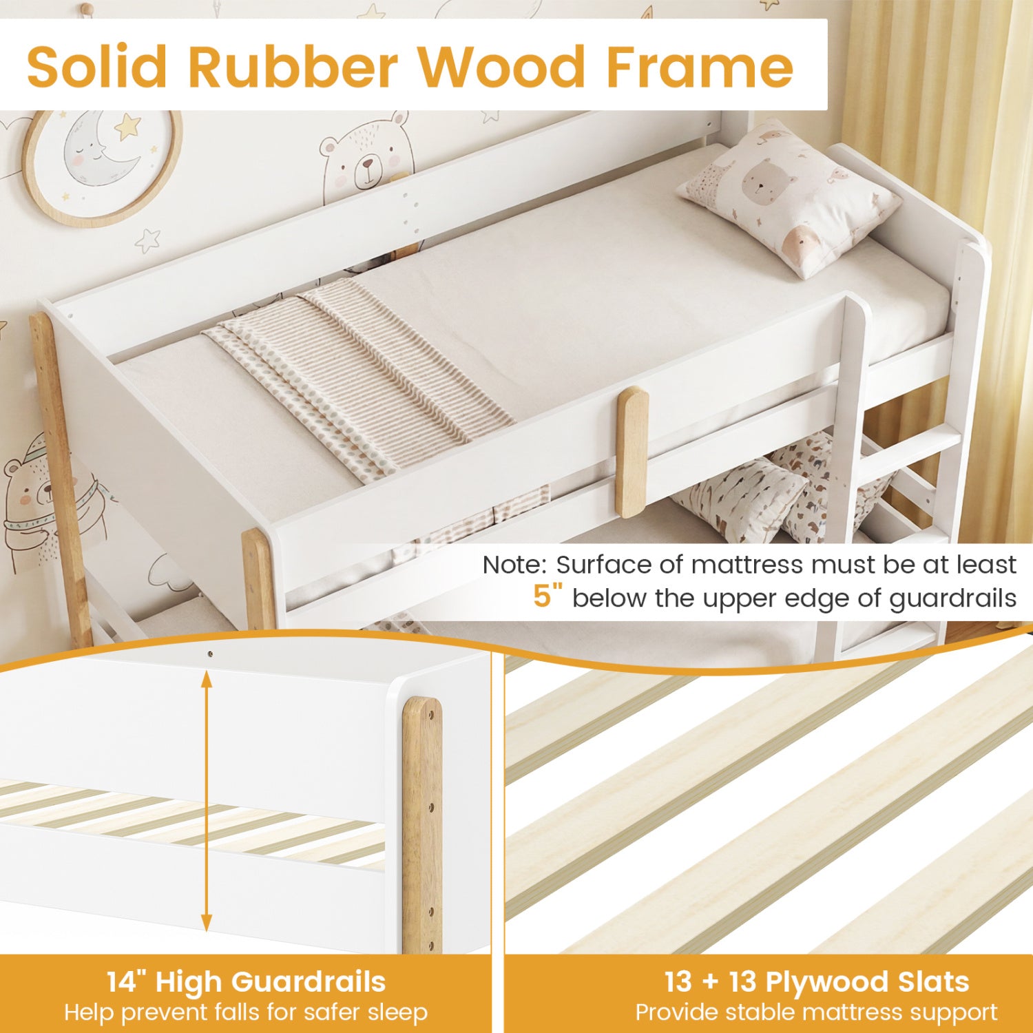 Twin Over Twin Bunk Bed with Ladder Convertible to 2 Twin Beds Toddler Wood Bunk Bed, White Toddler Beds at Gallery Canada