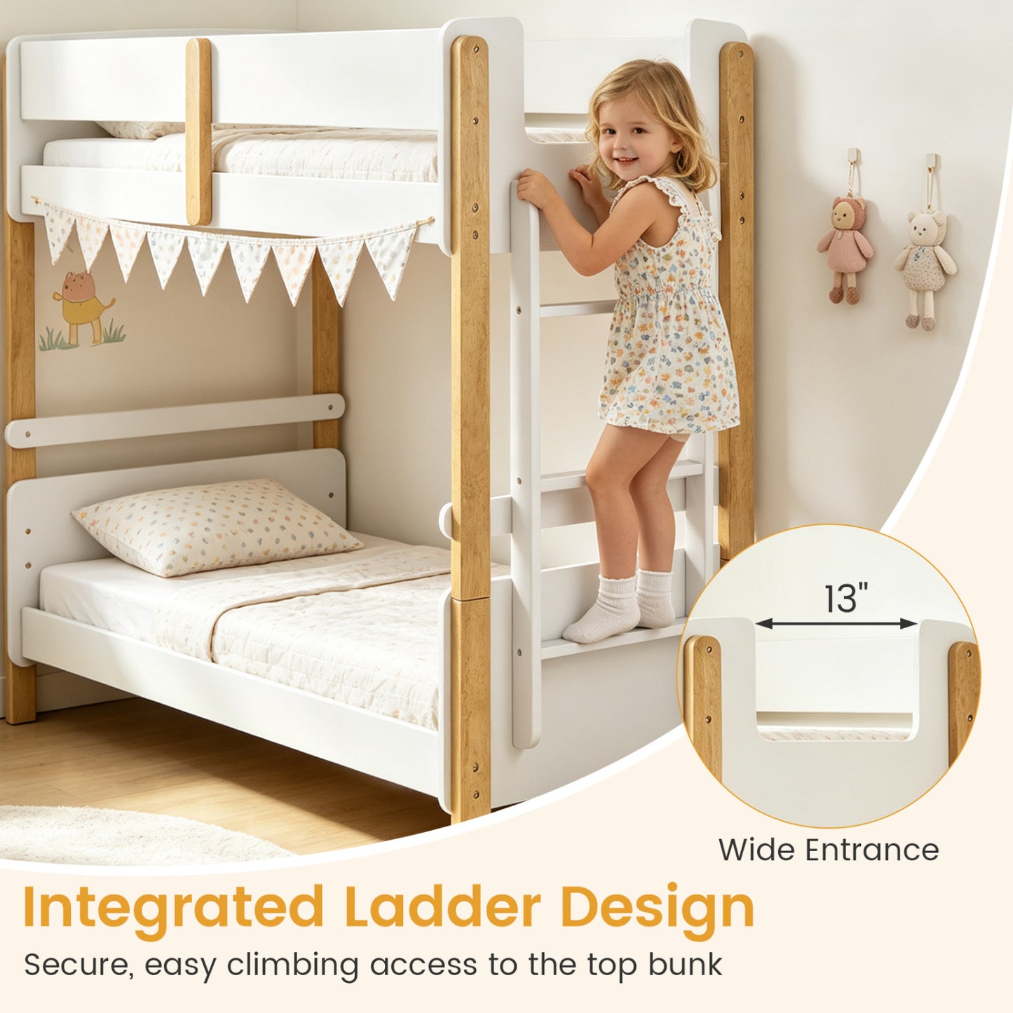 Twin Over Twin Bunk Bed with Ladder Convertible to 2 Twin Beds Toddler Wood Bunk Bed, White Toddler Beds at Gallery Canada