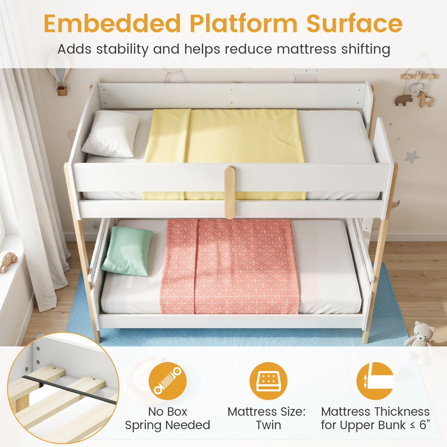 Twin Over Twin Bunk Bed with Ladder Convertible to 2 Twin Beds Toddler Wood Bunk Bed, White Toddler Beds at Gallery Canada