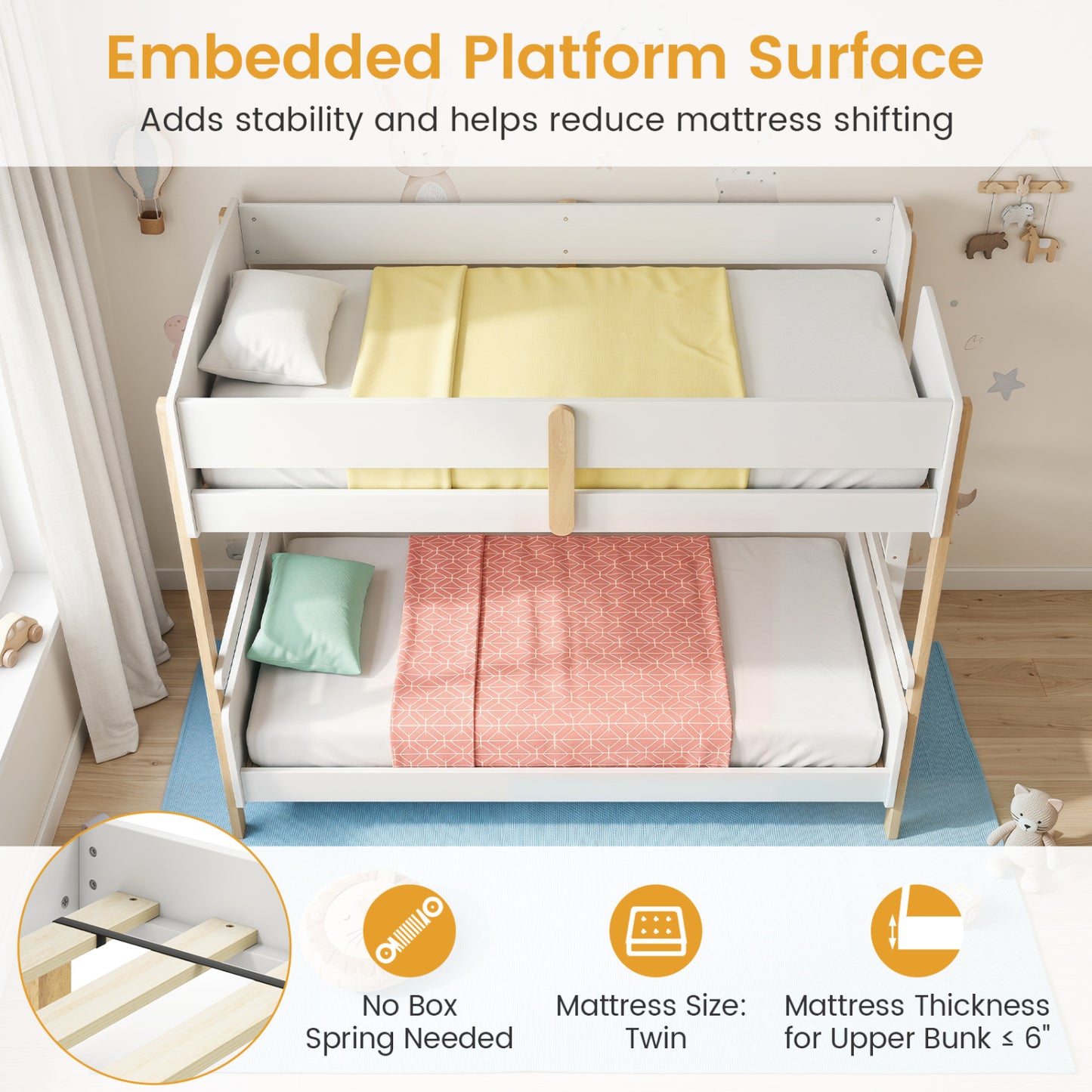 Twin Over Twin Bunk Bed with Ladder Convertible to 2 Twin Beds Toddler Wood Bunk Bed, White Toddler Beds at Gallery Canada