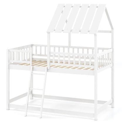 Twin Over Twin House Bunk Bed with Roof and Full-length Guardrails for Kids Teens Boys Girls, White Bunk Bed Frame White at Gallery Canada