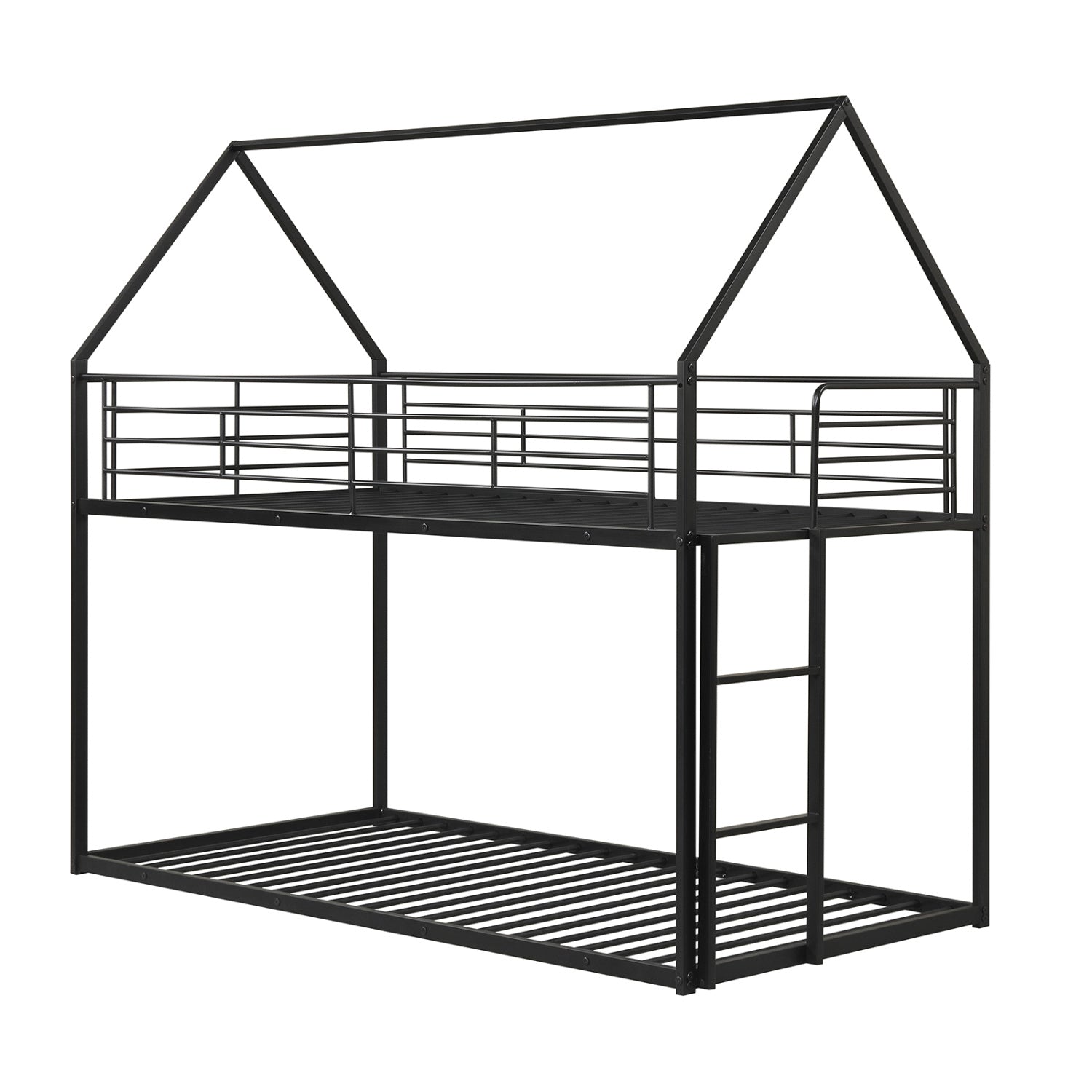 Twin Over Twin Metal Bunk Bed With Roof, Ladder, Black Bunk Bed Frame at Gallery Canada