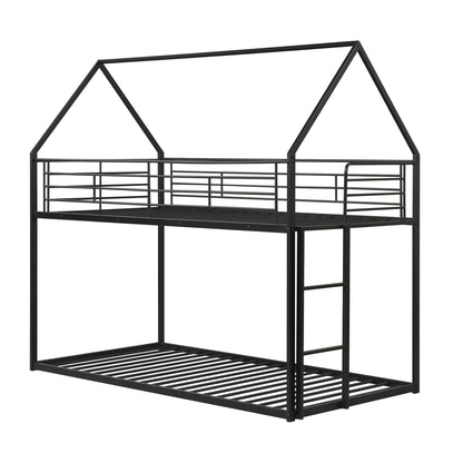 Twin Over Twin Metal Bunk Bed With Roof, Ladder, Black Bunk Bed Frame at Gallery Canada